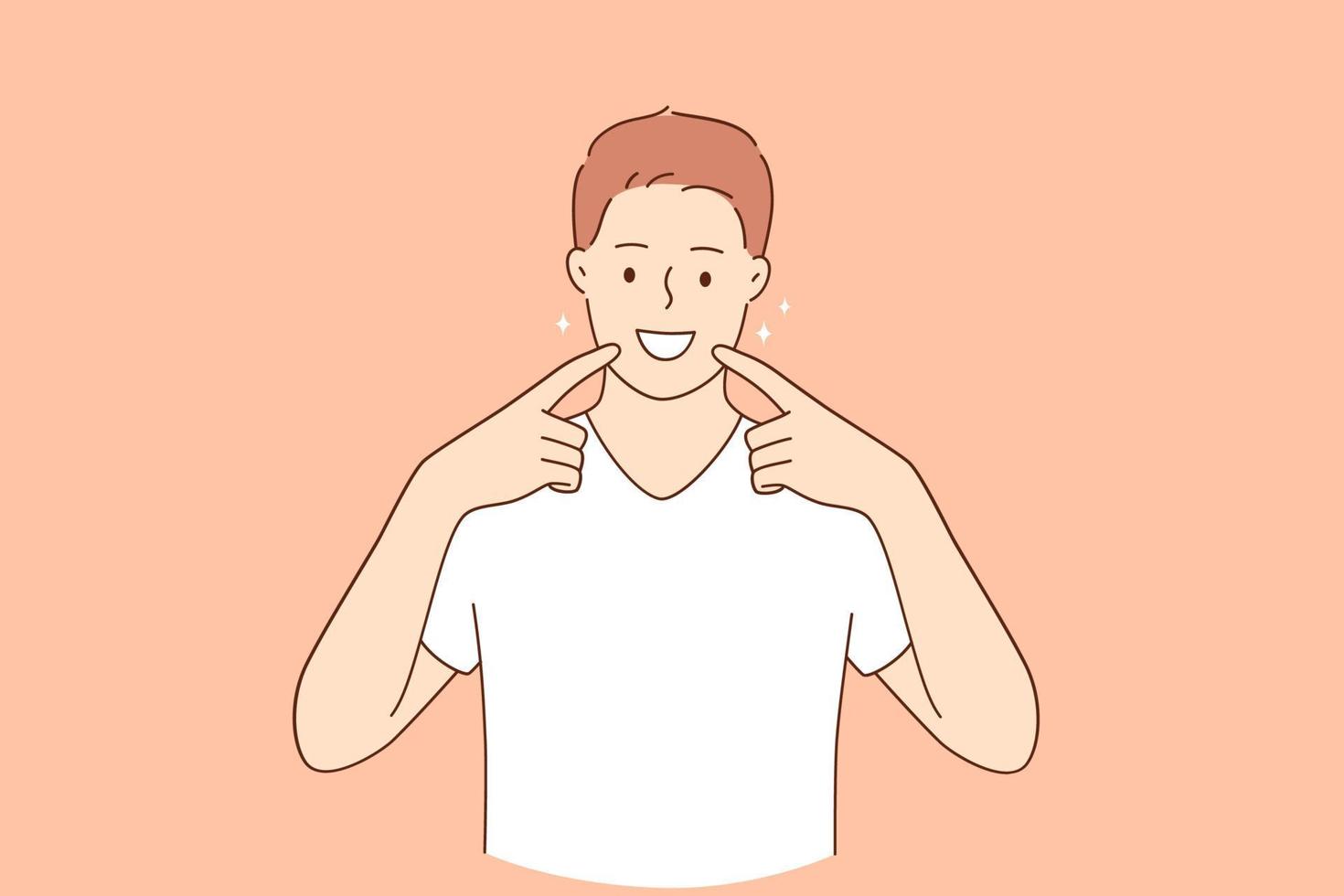 concepto de higiene y salud dental. joven hombre guapo sonriente con ropa informal de pie sonriendo alegre mostrando dientes blancos sanos y boca ilustración vectorial vector