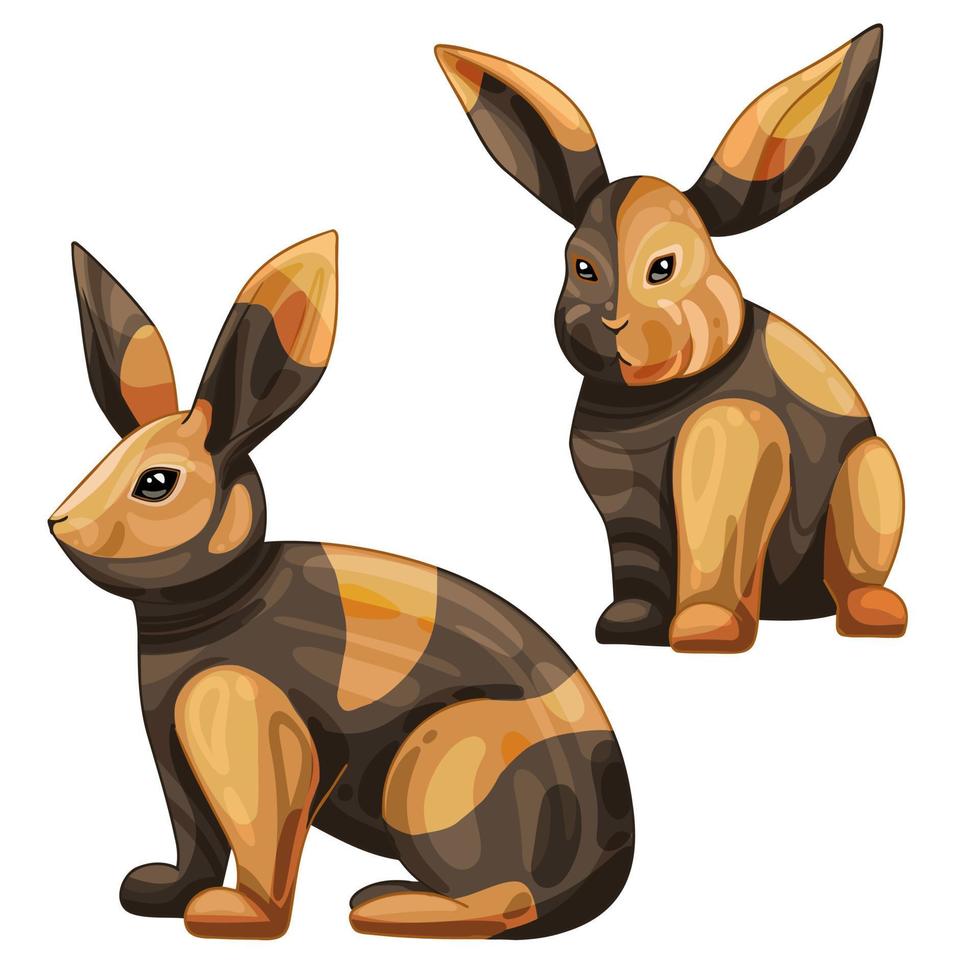 A set of cartoon drawn animals. Breed of rabbits Harlequin Rabbit vector