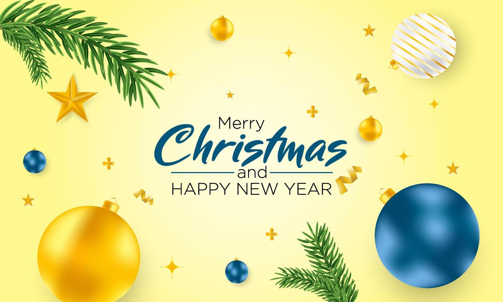 merry christmas and happy new year background with attractive ornaments vector