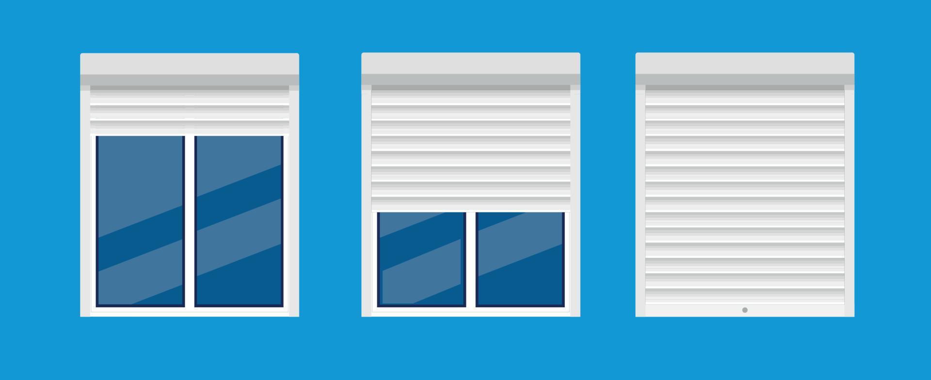 Window with rolling shutters vector flat design.