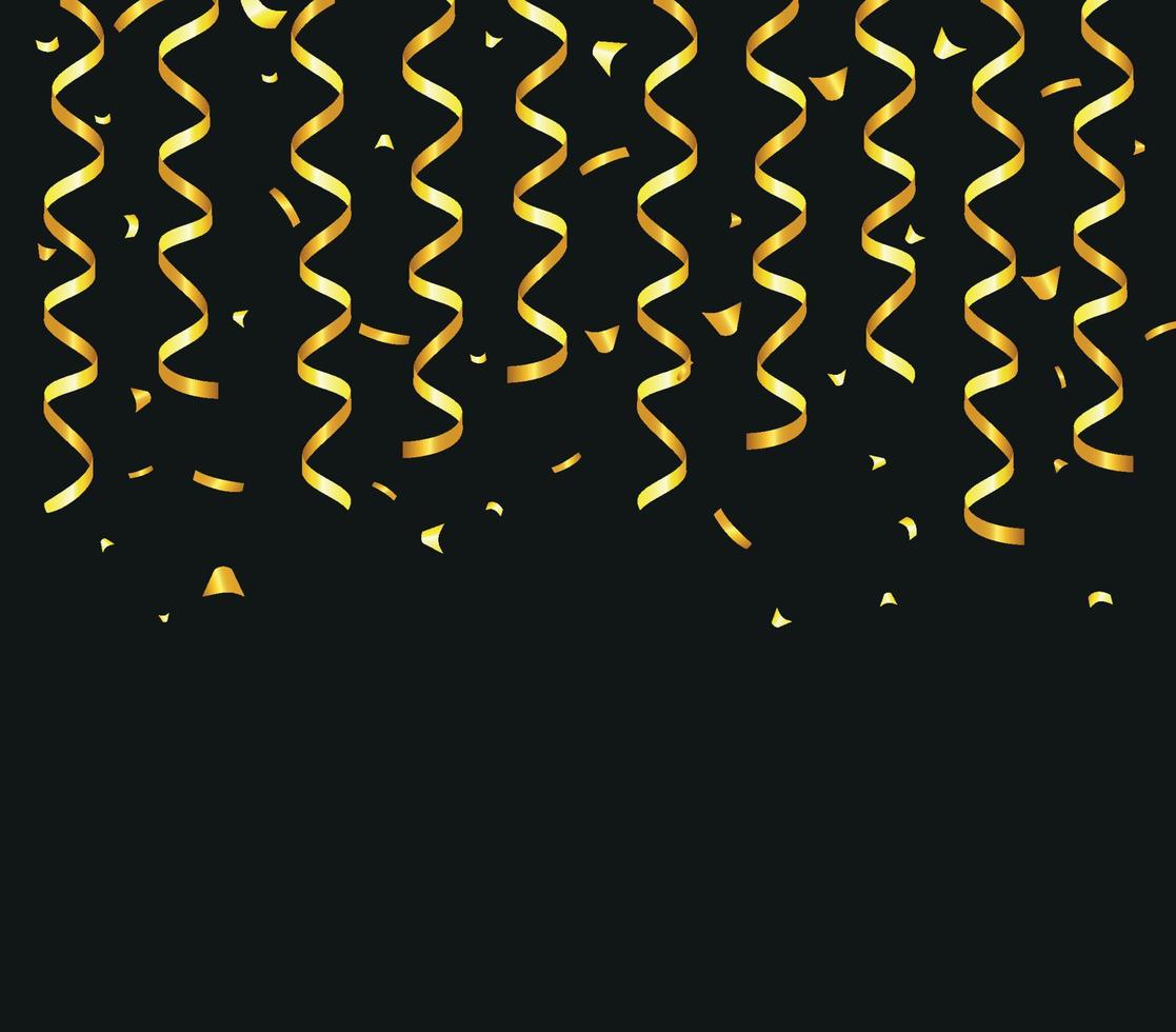 Golden Tiny Confetti And Streamer Ribbon Falling On Transparent Background. Vector