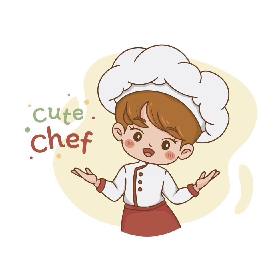 cute chef pastry character welcome greeting icon logo vector