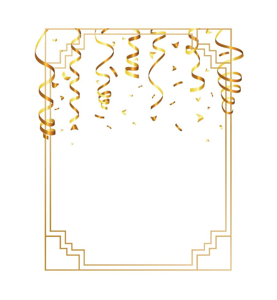 Golden Tiny Confetti And Streamer Ribbon Falling On Transparent Background. Vector