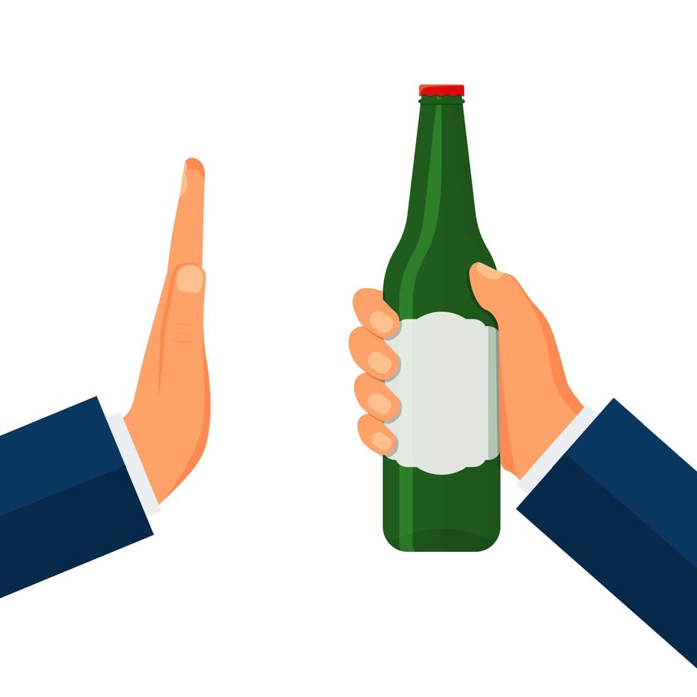 Rejecting the offered alcohol. No alcohol concept vector