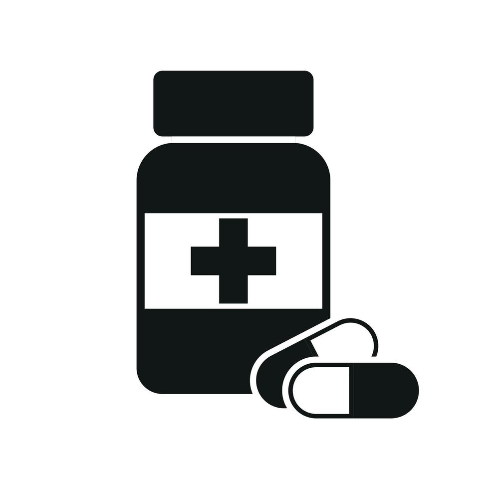 Medicine Pills Bottle with Pills over It. Pharmacy and Treatment Concept Vector Illustration