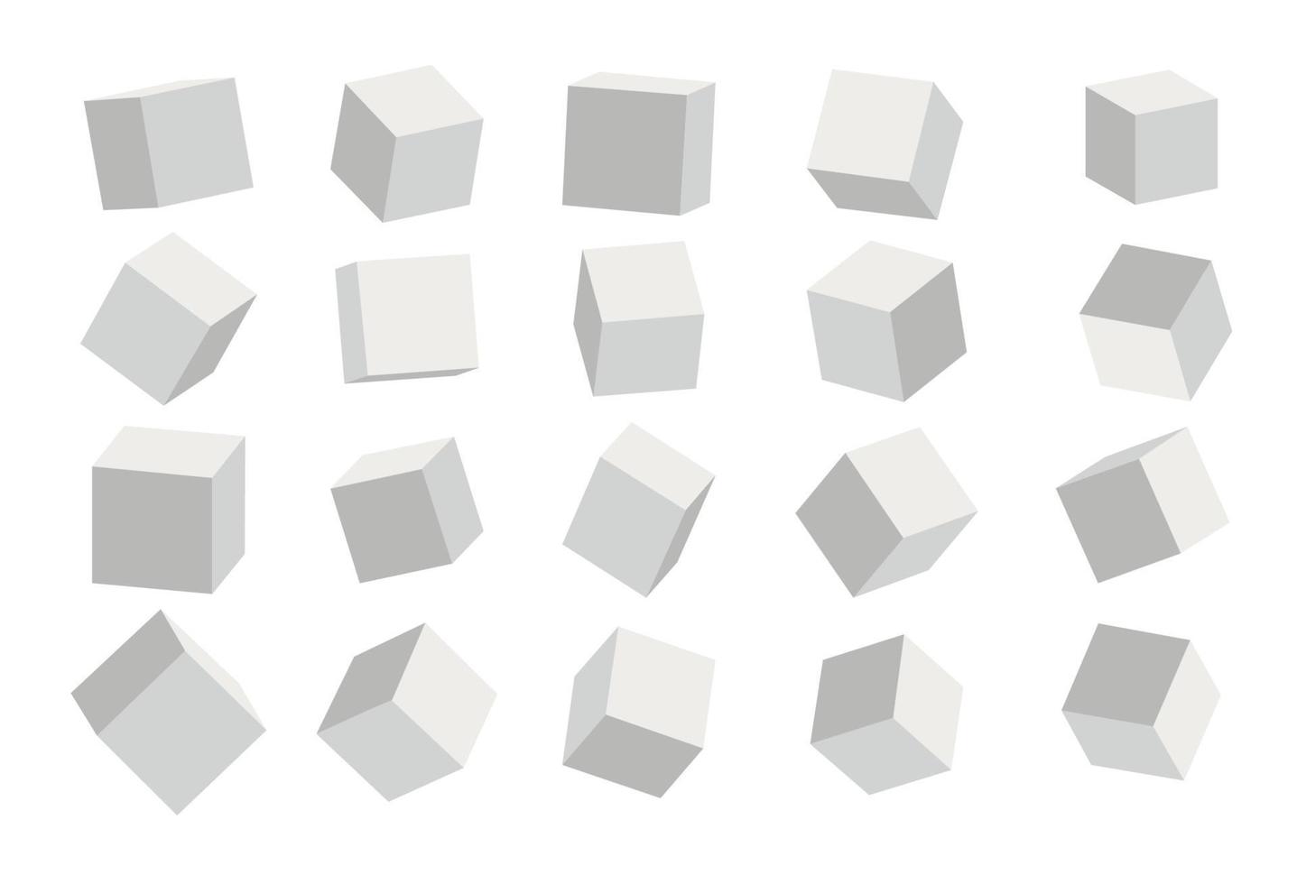 A set of cube icons with a perspective 3d cube model with a shadow. Vector illustration. Isolated on a transparent background