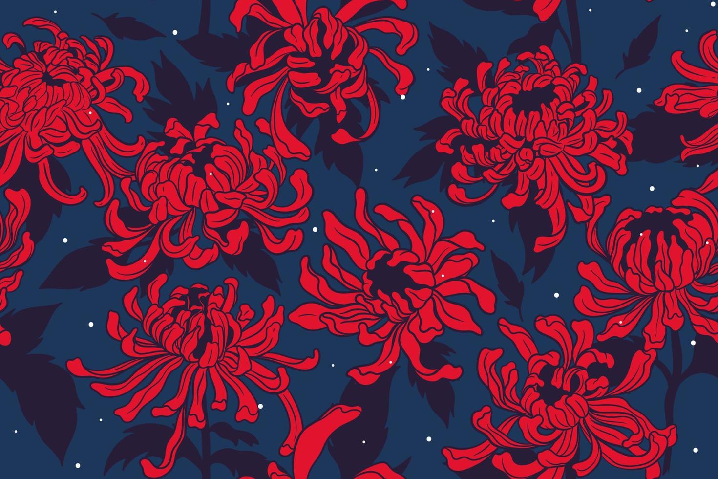 Seamless pattern with red chrysanthemums. Vector graphics.