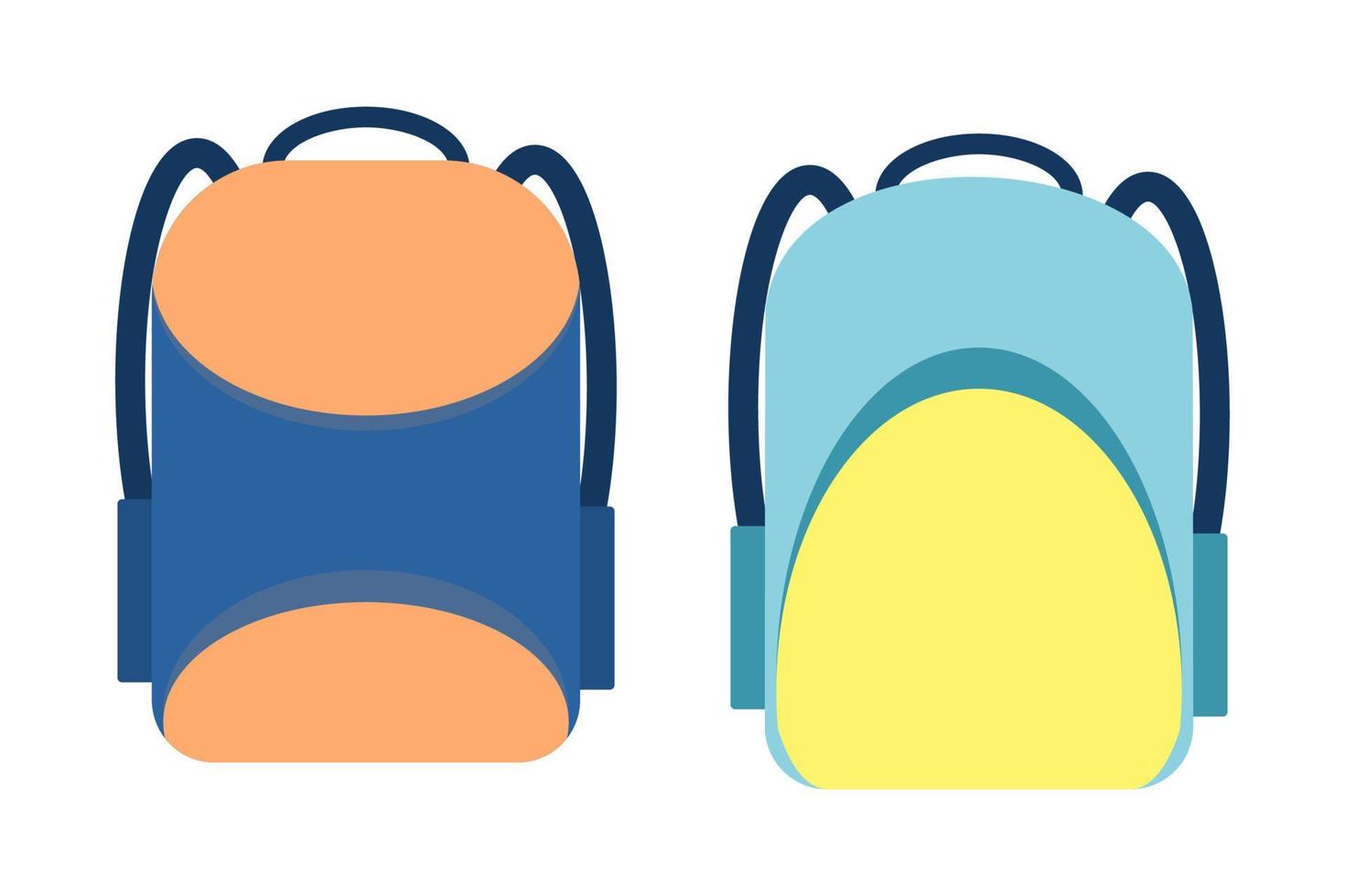 School bags and backpacks. College and school boy and girl student bags. Back to school flat illustration. Set of cute and colorful cartoon style school bags. vector