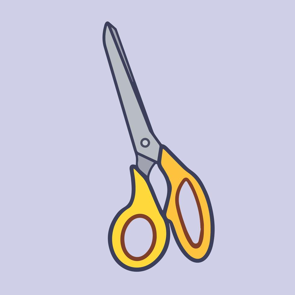 Yellow scissors for cutting. Office equipment vector illustration with cartoon clean flat art style and colors.