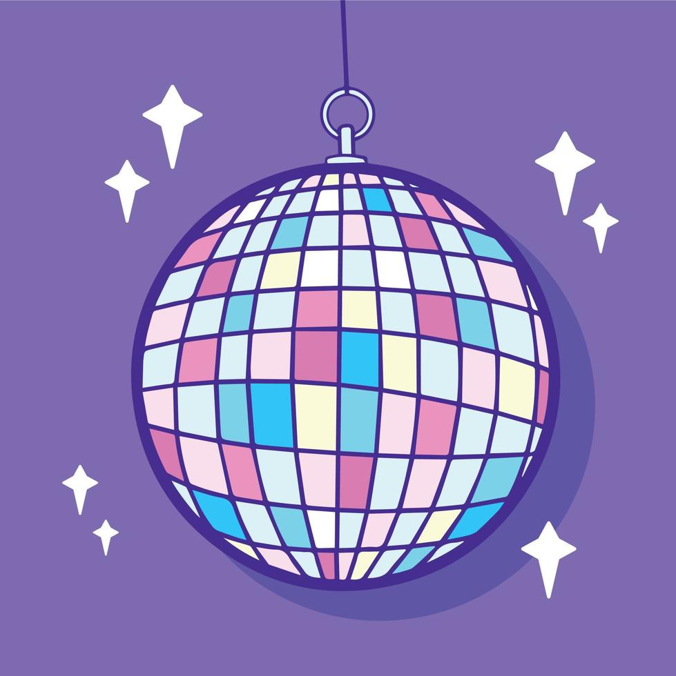 icono de ilustración de vector de bola de discoteca pop funky con dibujos animados de estilo de arte de dibujo plano