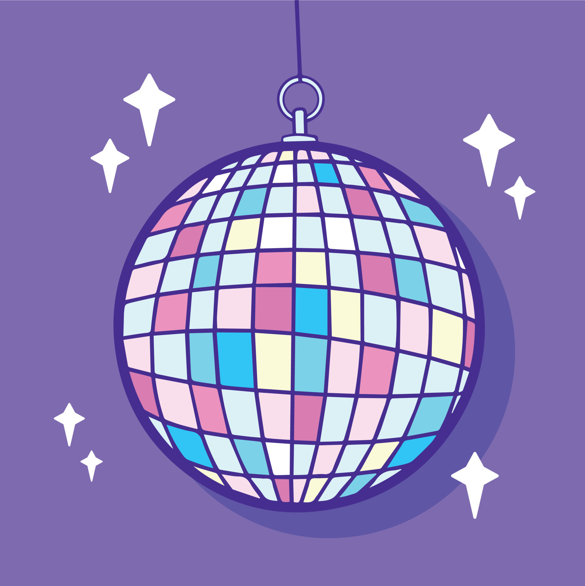 Funky pop disco ball vector illustration icon with flat drawing art