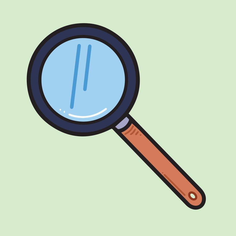 Vector illustration magnifying glass simple icon illustration with flat color isolated on green background.