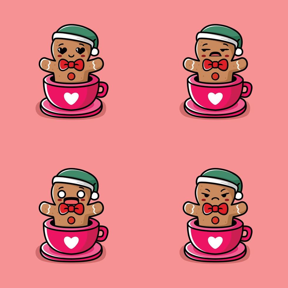 vector illustration of gingerbread emoji sticker in a cup