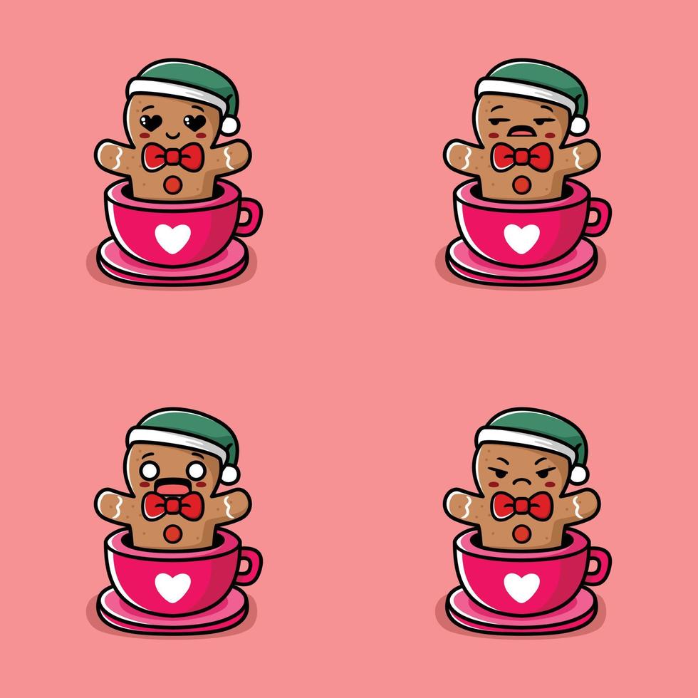 ilustración vectorial de la pegatina emoji de pan de jengibre en una taza vector