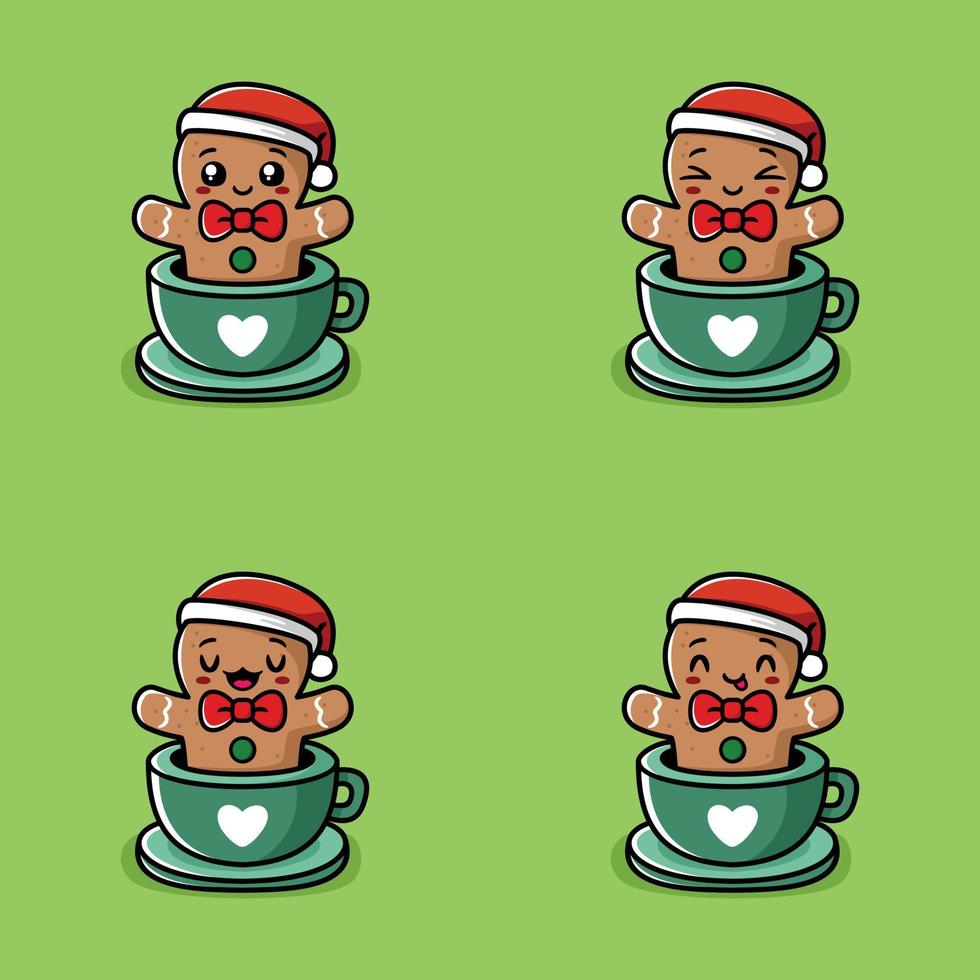 vector illustration of gingerbread emoji sticker in a cup