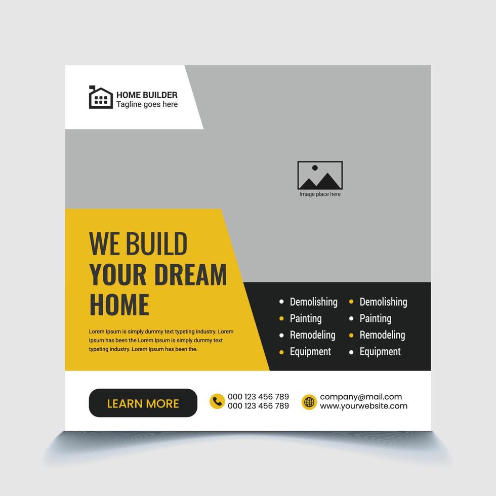 construction handyman plumber architecture Real estate property house social media post banner template vector