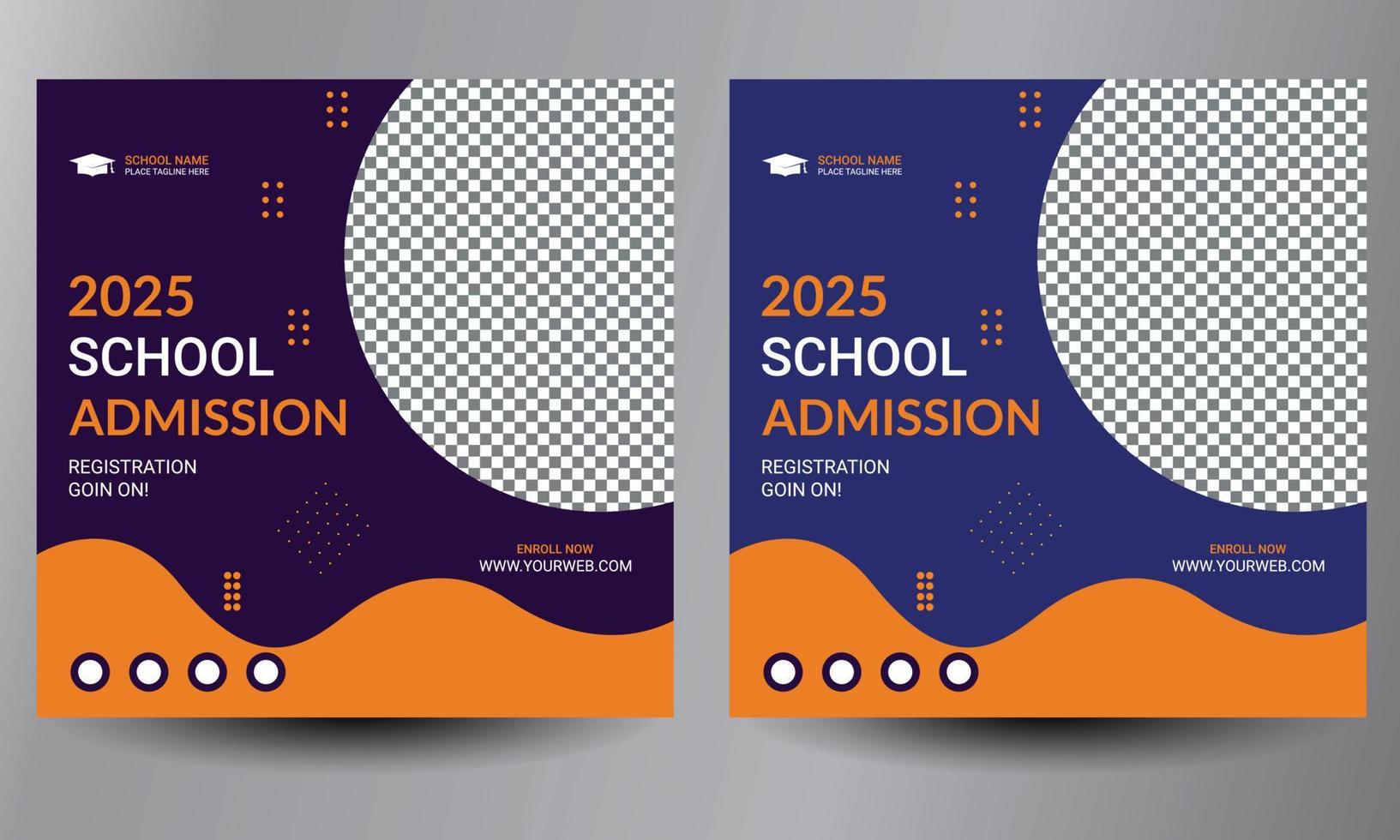 School admission by social media post banner template Design Kids School social media banner, School Students Admission social media template design vector