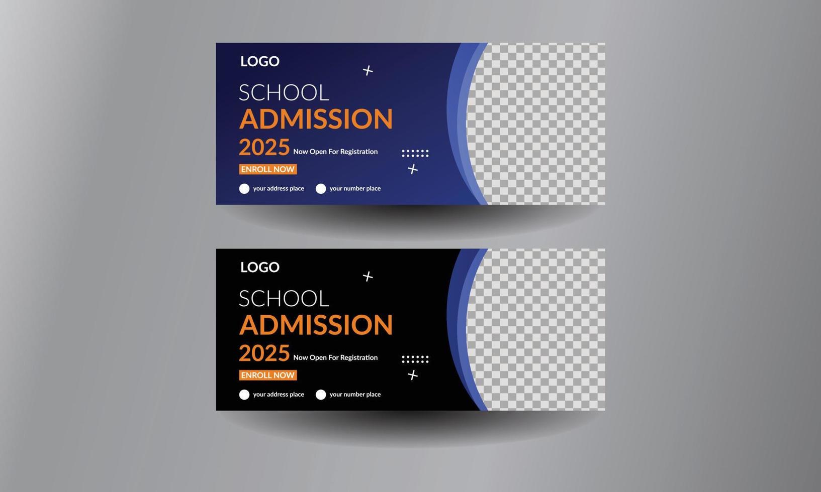 School Admission Facebook Cover photo and Web Banner Template design vector