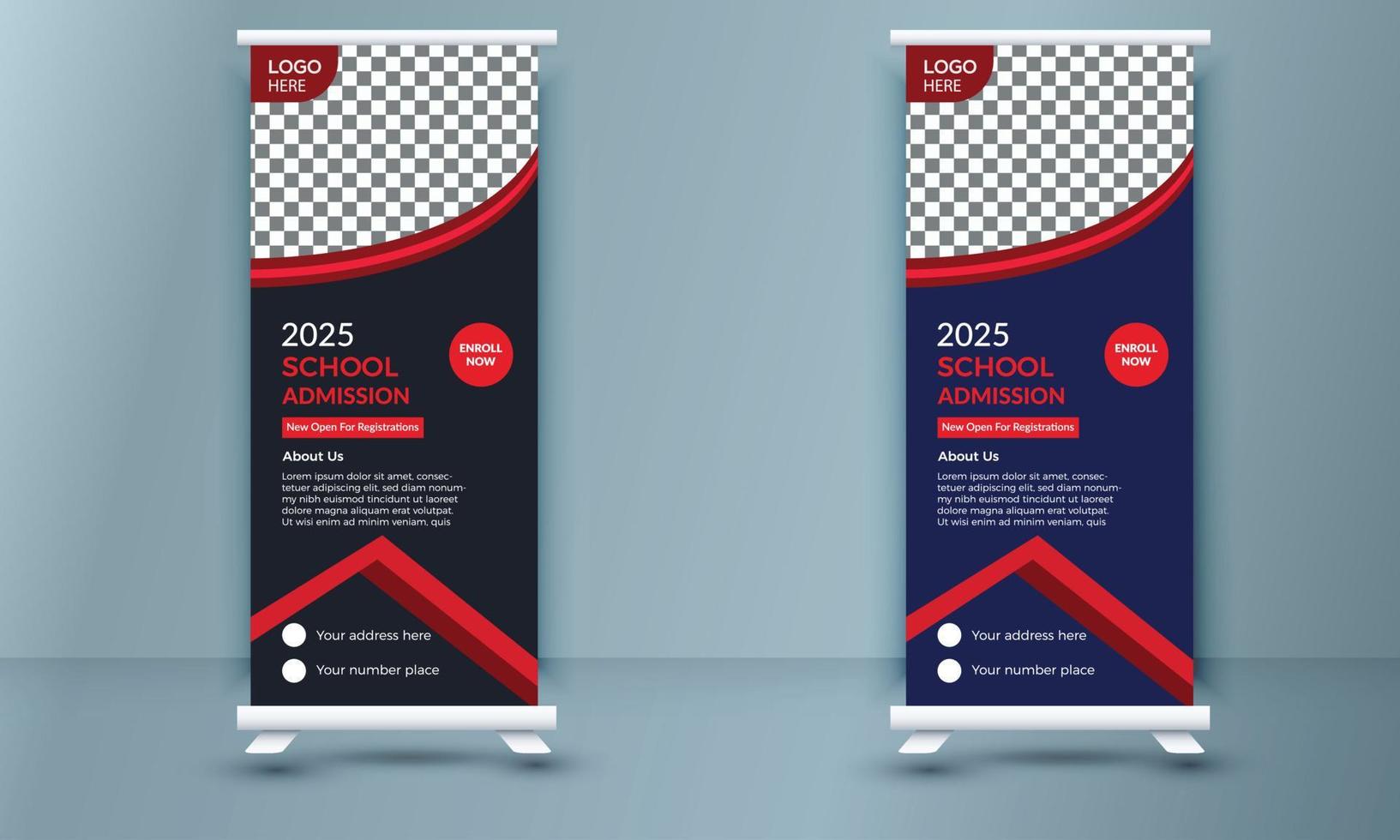 School admission roll up banner template Vector, school admission roll up banner design for school, college, university, coaching center template design vector