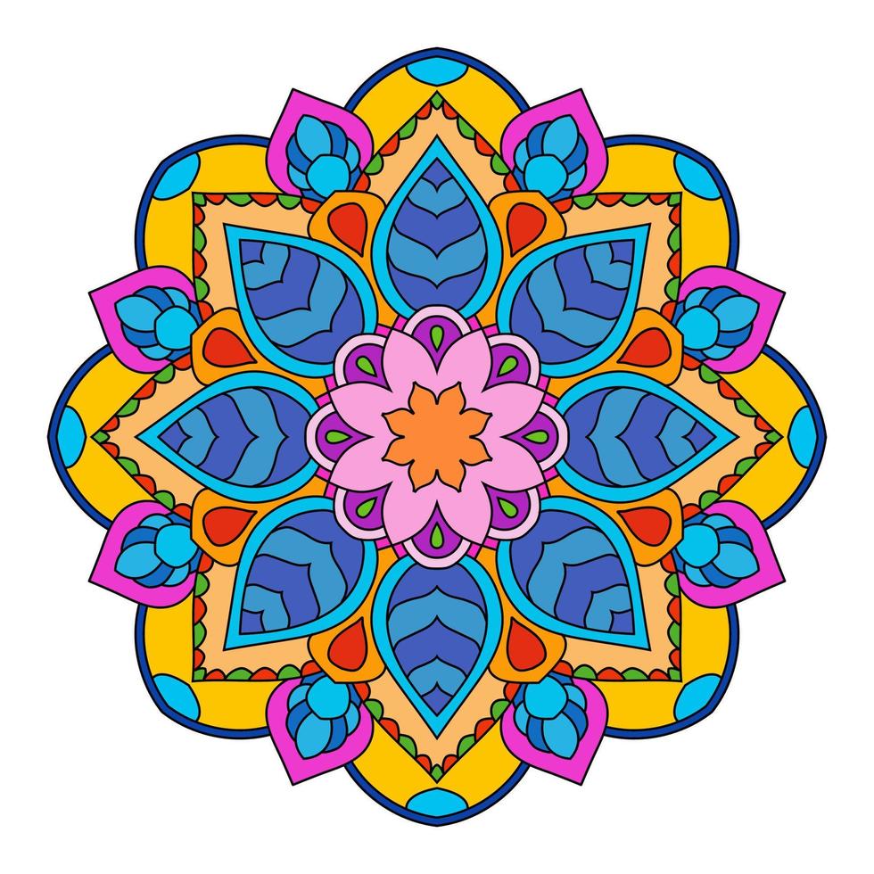 Color mandala vector illustration template, Isolated hand-drawn doodle mandala, Ethnic mandala