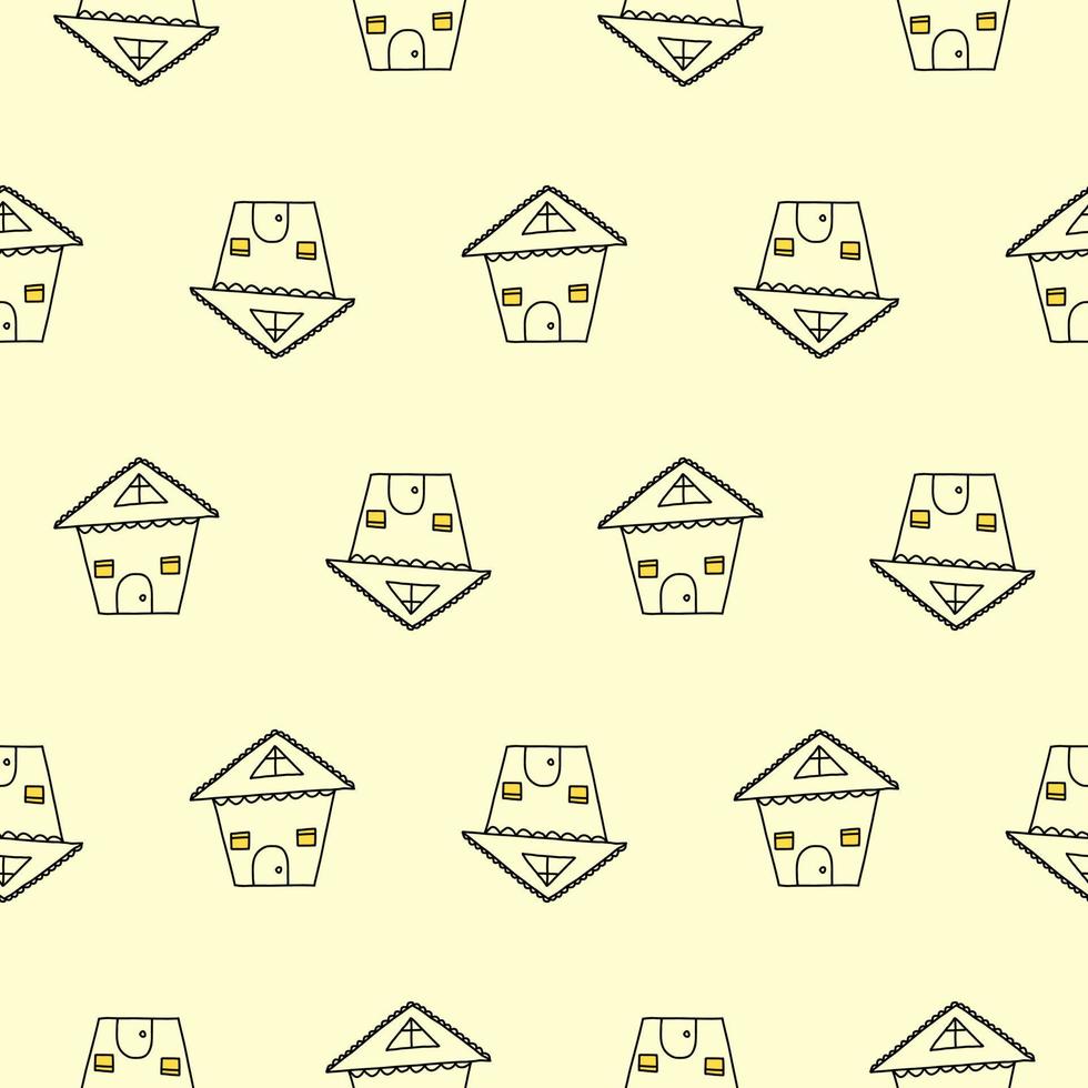 Pattern doodle houses. cartoon pattern for fabrics, wallpapers, wrapping paper, backgrounds. vector