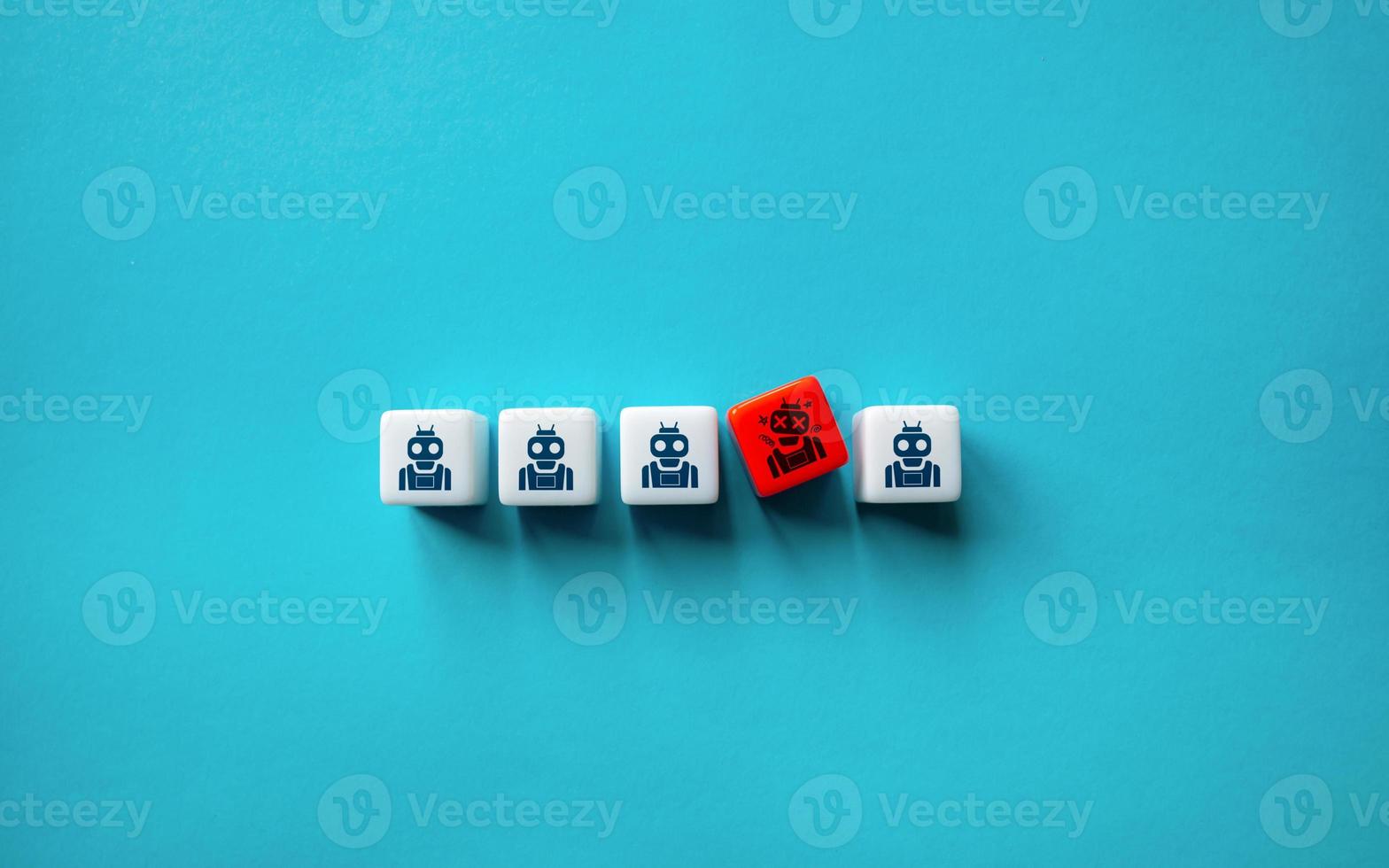 The robot is out of order. Automation of business processes. Failure of machines and equipment, failures and poor maintenance. A bad example of a complete replacement of people in production. photo