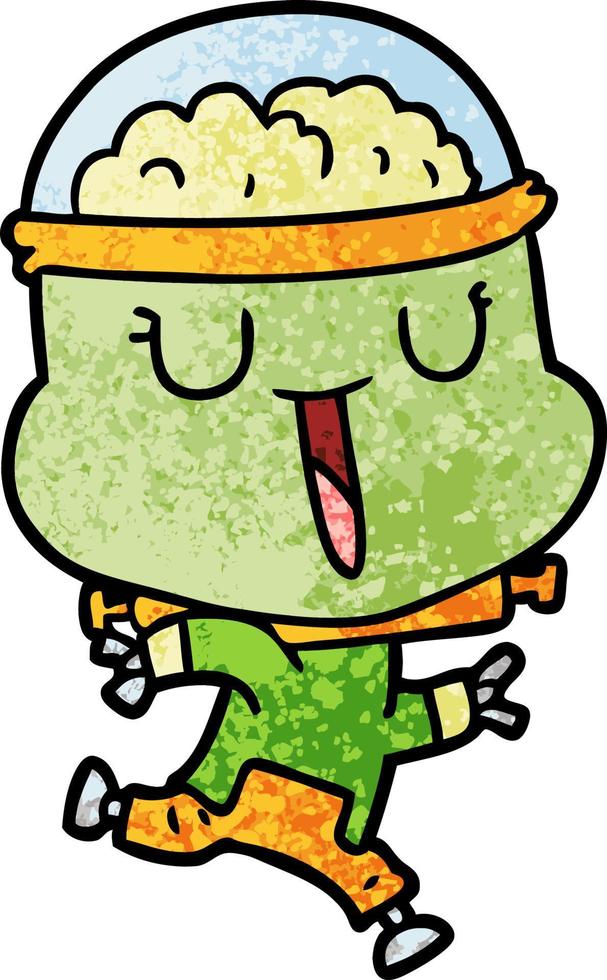 Retro grunge texture cartoon happy robot vector