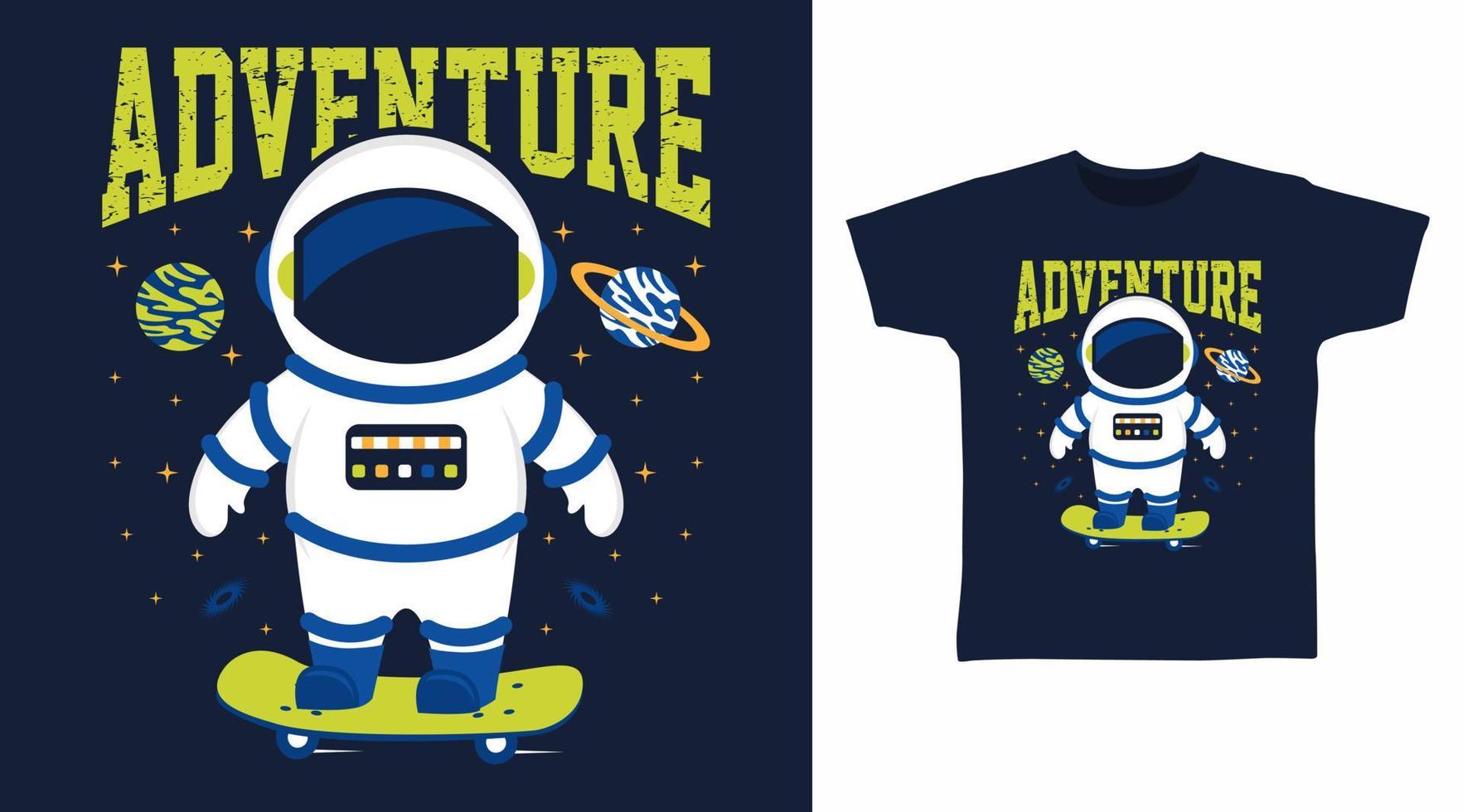 Astronaut with skateboard cartoon tshirt arts design vector