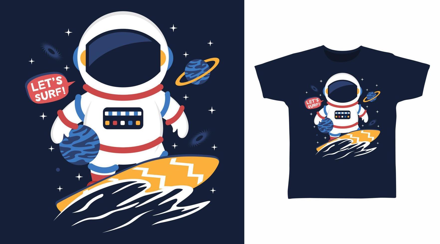 Astronaut surfing cartoon tshirt arts design vector