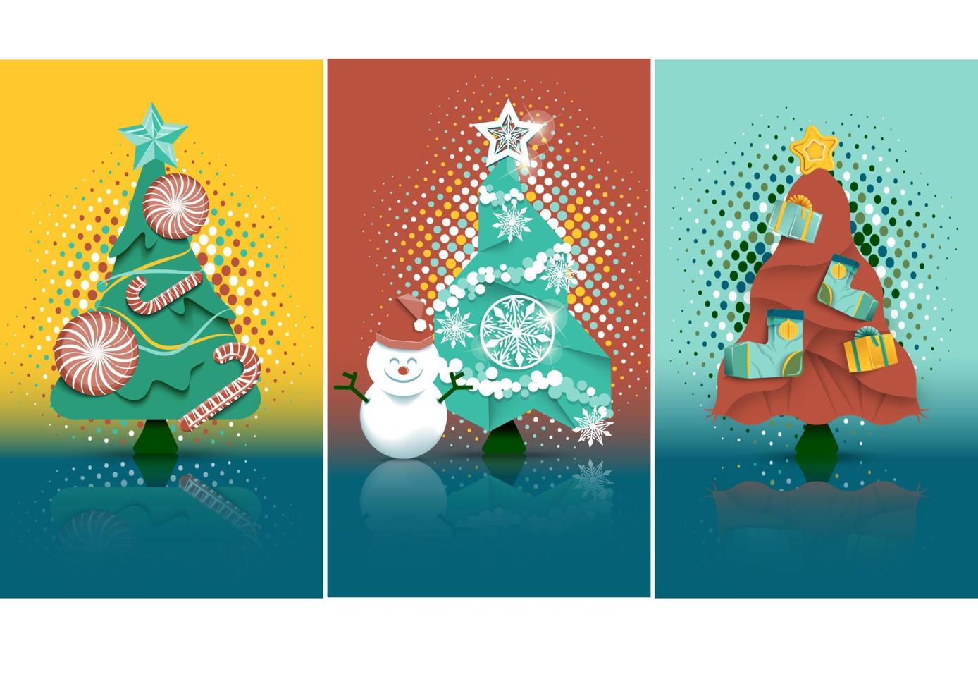 Sets of Christmas trees with lovely decorations and vector illustrations.