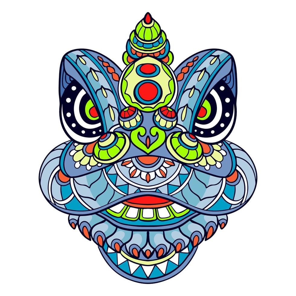 colorido, león, caricatura, danza, mandala, artes, aislado, blanco, plano de fondo vector