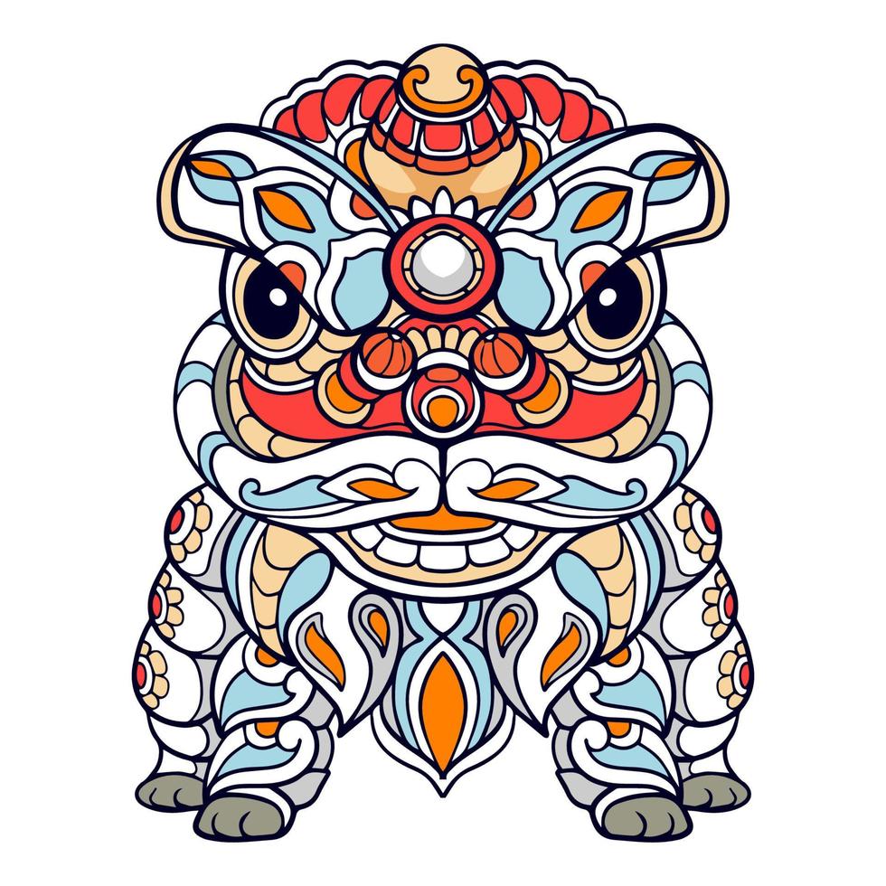 Colorful Lion dance cartoon mandala arts isolated on white background vector