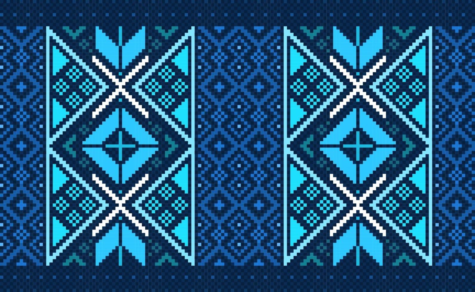 Embroidery ethnic pattern, Vector Geometric jacquard background, Cross stitch handcraft geometric style, Blue and white pattern zigzag repetitive, Design for textile, fabric, ceramic, curtain, sweater