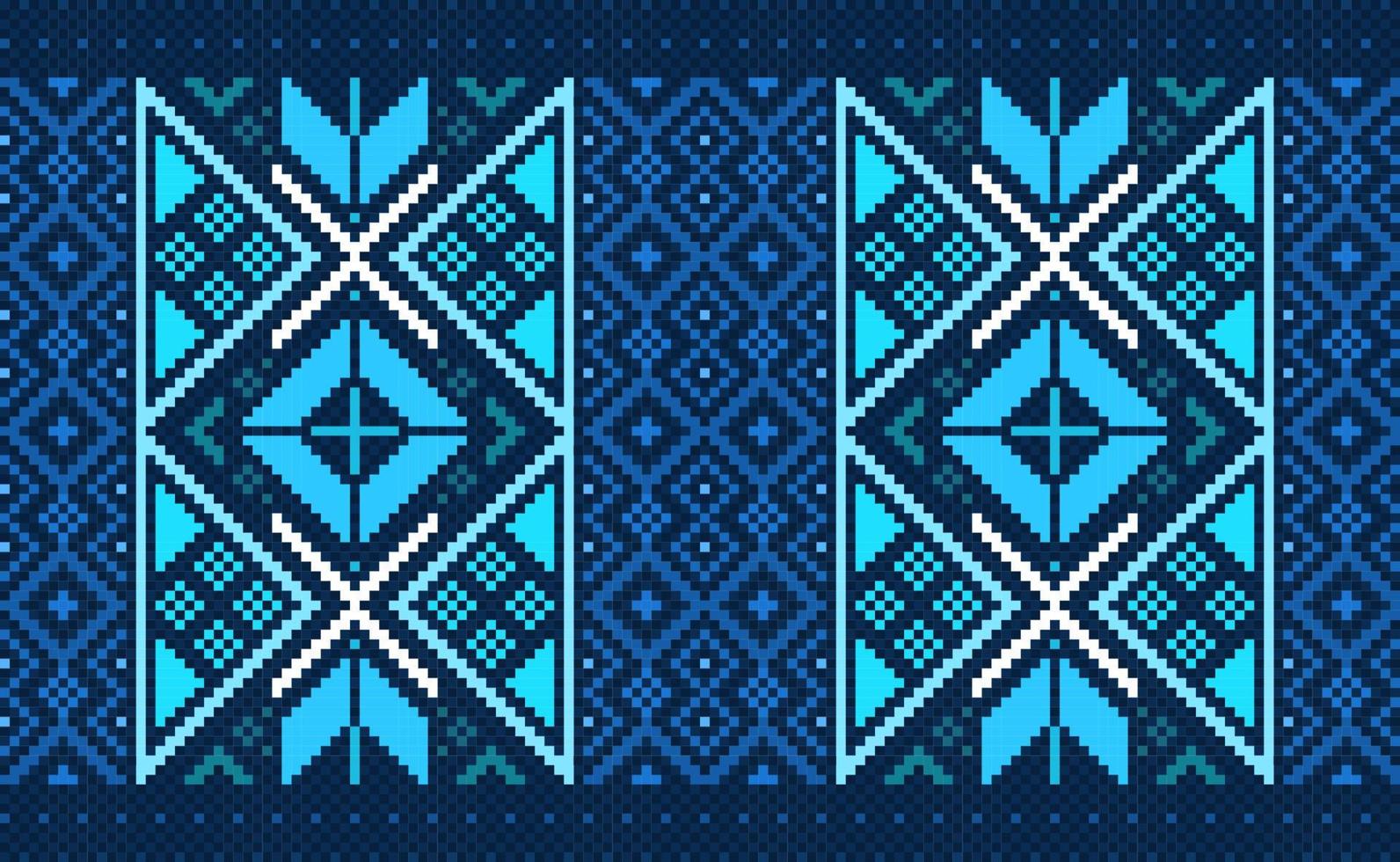 patrón étnico bordado, fondo de jacquard geométrico vectorial, estilo geométrico artesanal de punto cruzado, patrón azul y blanco repetitivo en zigzag, diseño para textiles, tela, cerámica, cortina, suéter vector