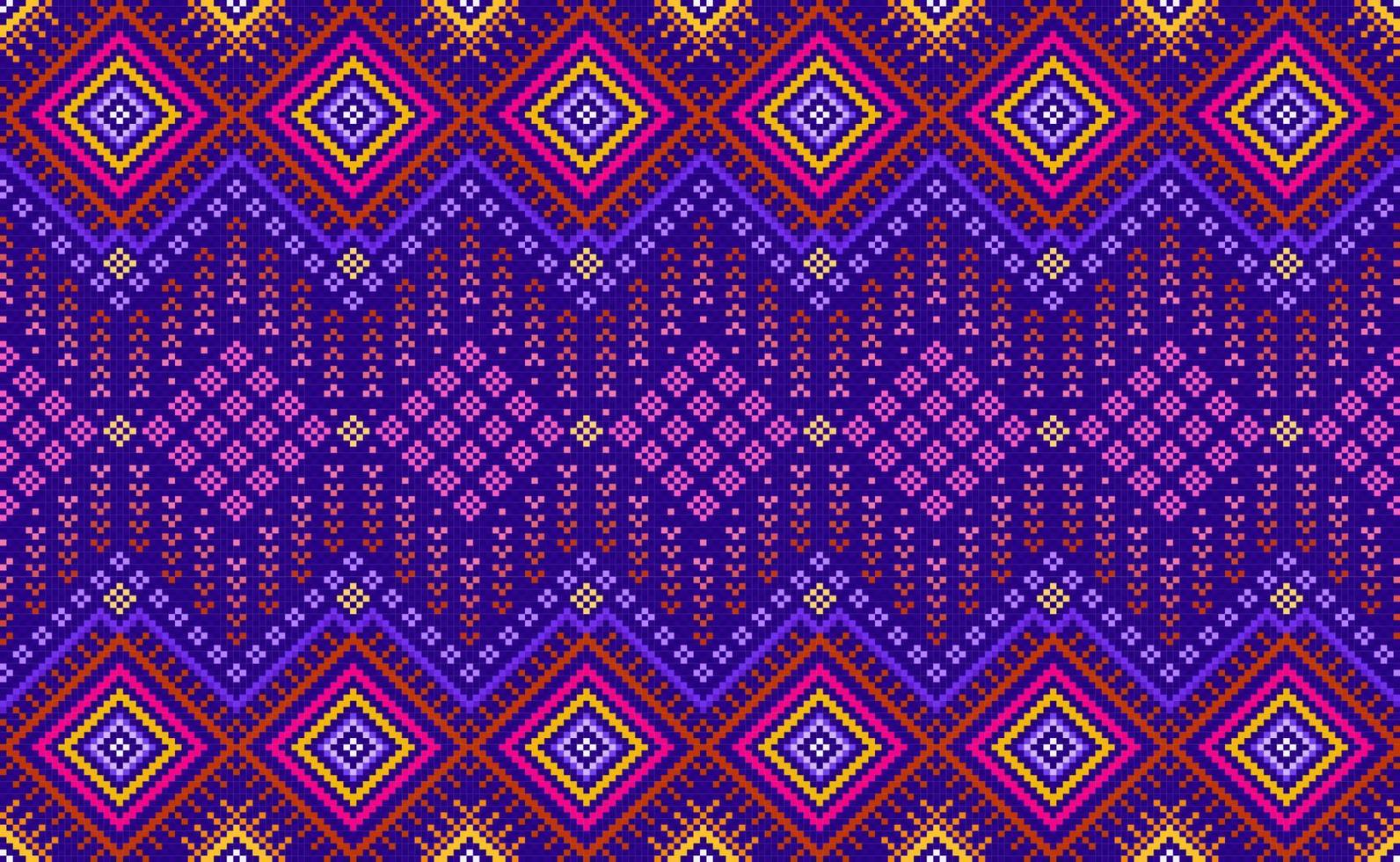 Geometric ethnic pattern, Pixel continuous zigzag style, Pink and blue pattern Nordic repetitive vector