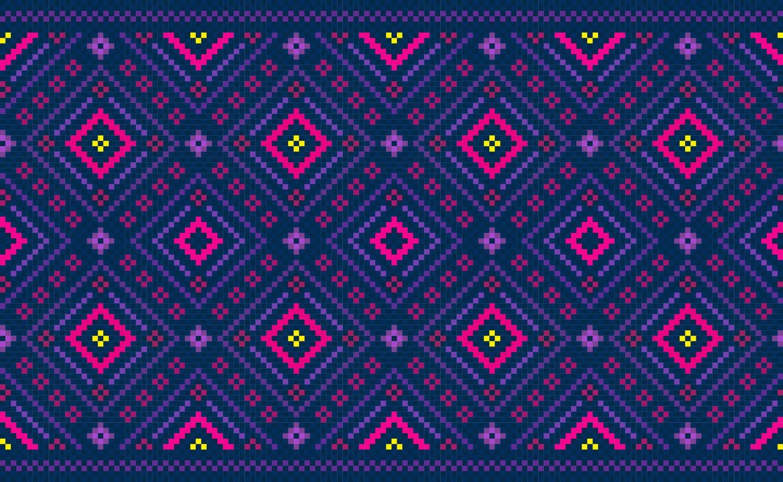 Geometric ethnic pattern, Vector embroidery abstract background, Pixel classic ethnic style, Pink and purple pattern template seamless, Design for textile, fabric, clothing, wrapping, sweater