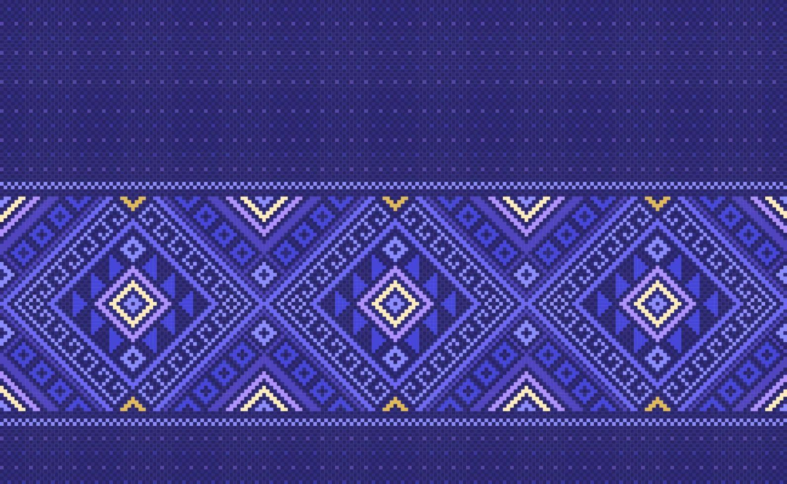 patrón étnico de píxeles, fondo abstracto de bordado vectorial, estilo azteca clásico geométrico, patrón púrpura hermoso horizontal, diseño para textil, tela, telón de fondo, impresión digital, gráfico vector