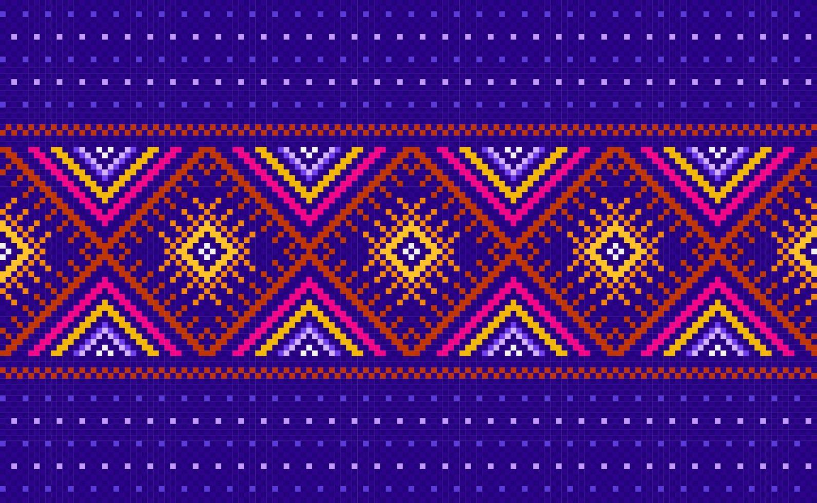 Embroidery ethnic pattern, Vector Geometric abstract background, Cross stitch classic ethnic style, Pink and blue pattern template seamless, Design for textile, fabric, clothing, wrapping, sweater