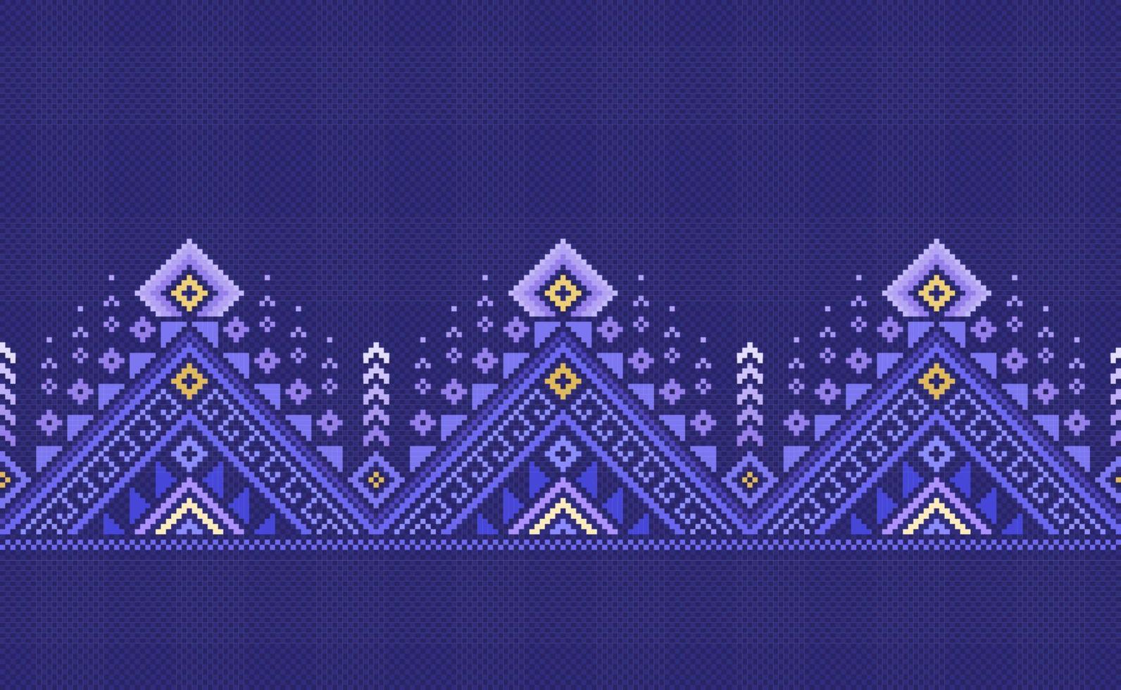 Pixel ethnic pattern, Vector embroidery abstract background, Geometric classic ethnic style, Blue and purple pattern template seamless, Design for textile, fabric, clothing, wrapping, sweater