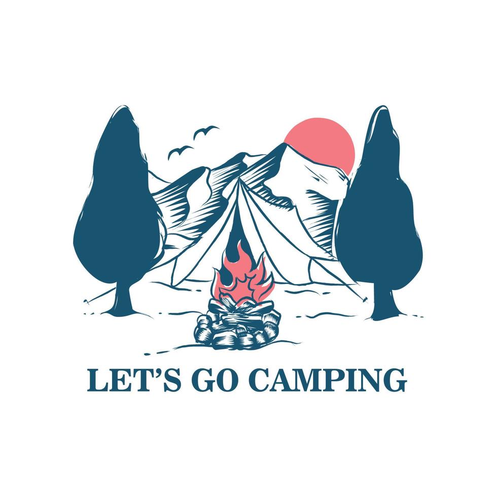 Campfire Adventure Outdoor Illustration drawing design for merchandise vector