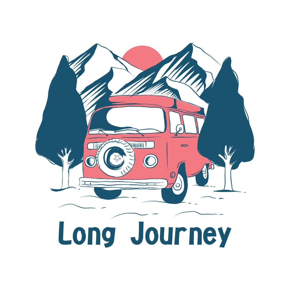 mountain camper van illustration drawing design vector