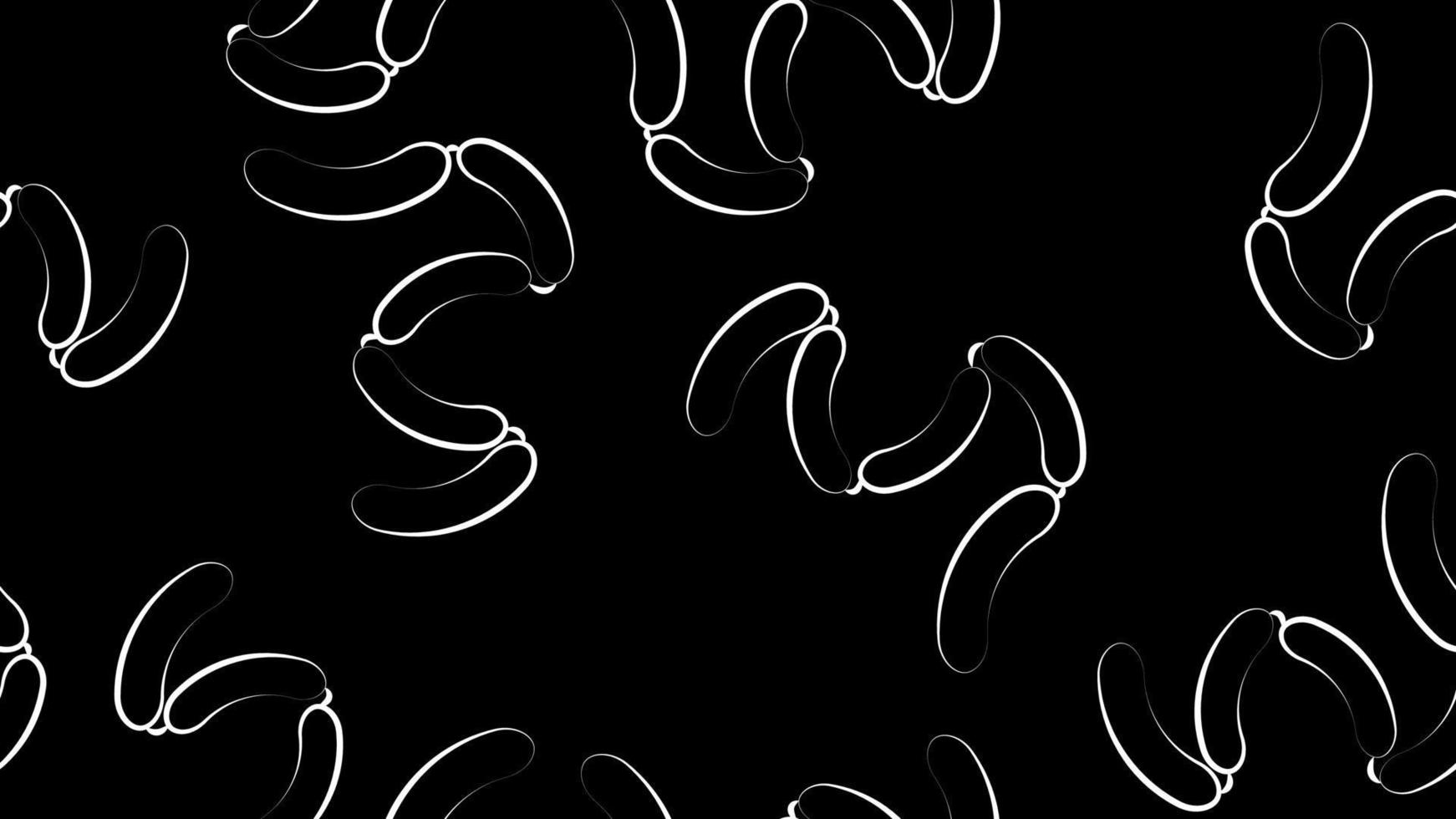 sausages on a black background, vector illustration, black and white pattern. roy sausages in natural casing, farm meat. seamless pattern, background, endless pattern