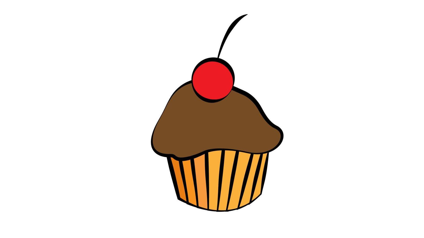 cupcake con crema, chocolate y cereza fresca aislado sobre fondo blanco. comida de confitería, pastelería dulce, postre vector