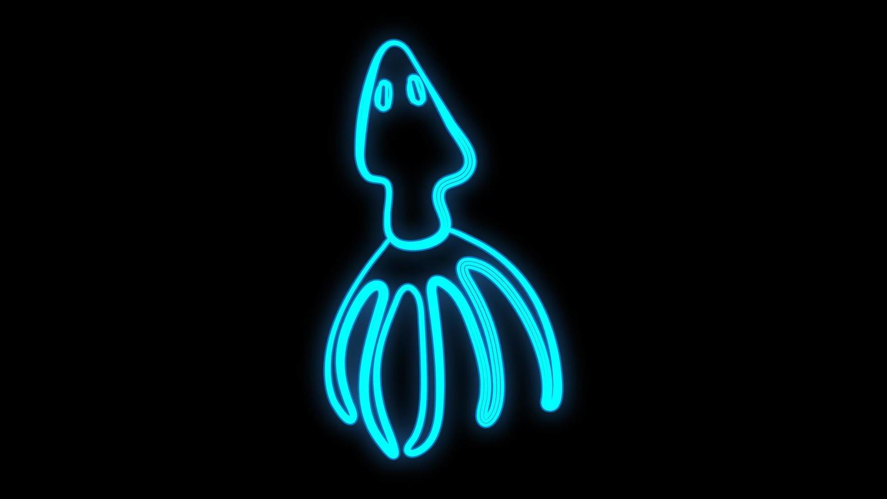 Blue squid neon logo icon vector illustration. Emblem, neon signboard for restaurant, cafe with seafood. Glowing banner, a template for your projects