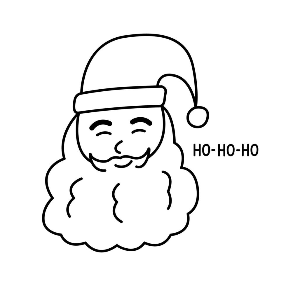 cabeza de santa claus doodle clipart. Papá Noel sonríe y dice ho ho ho. cara contorneada de un anciano con un sombrero con barba. feliz Año Nuevo y feliz Navidad. ilustración de vector de contorno dibujado a mano.