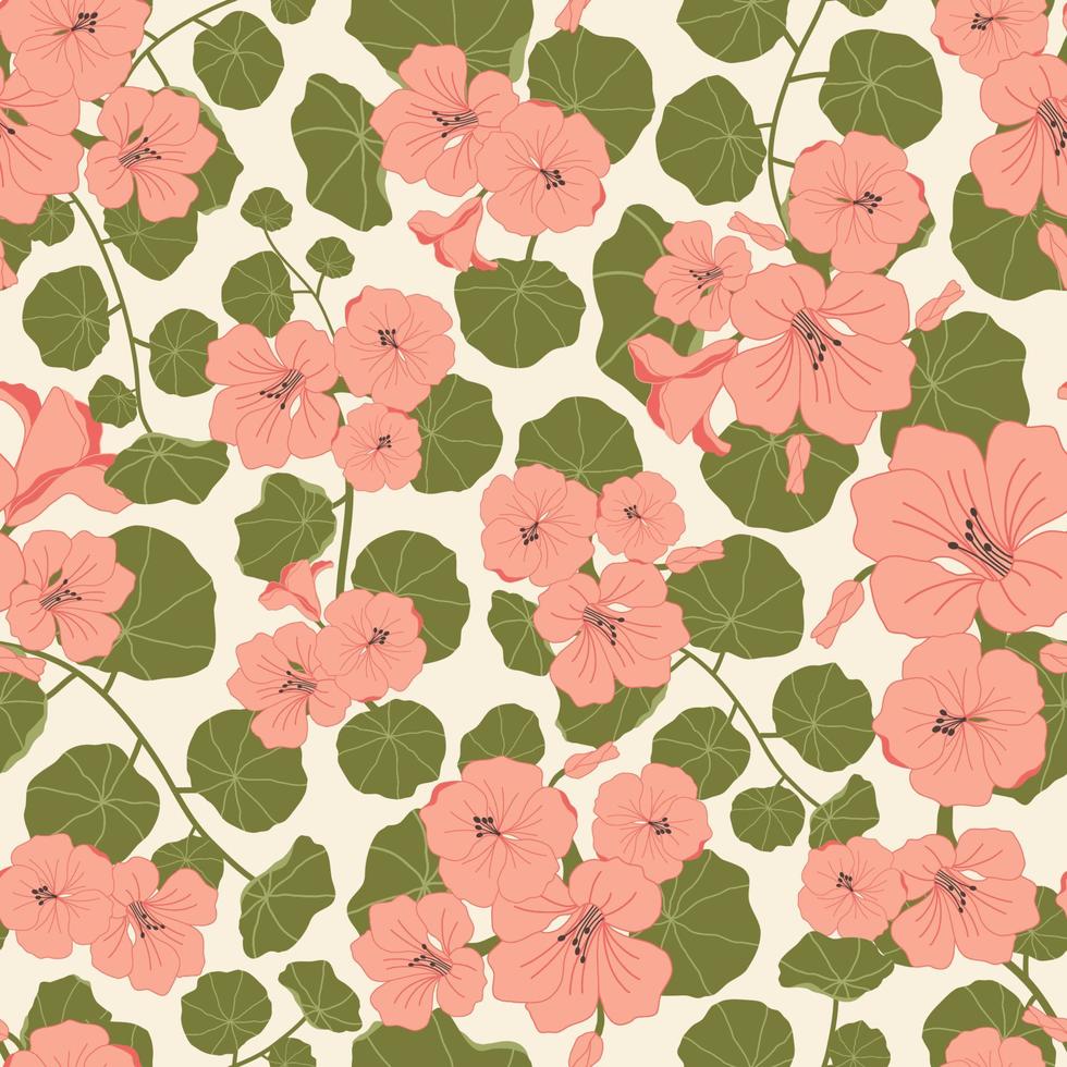 Nasturtiums flowers seamless pattern in light background vector