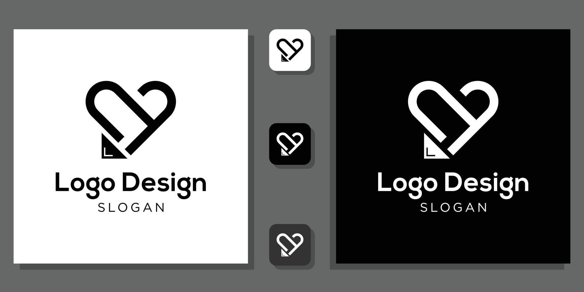 Set Heart Love Pen Diary Book Writing Inspiration Brand Logo Design Vector