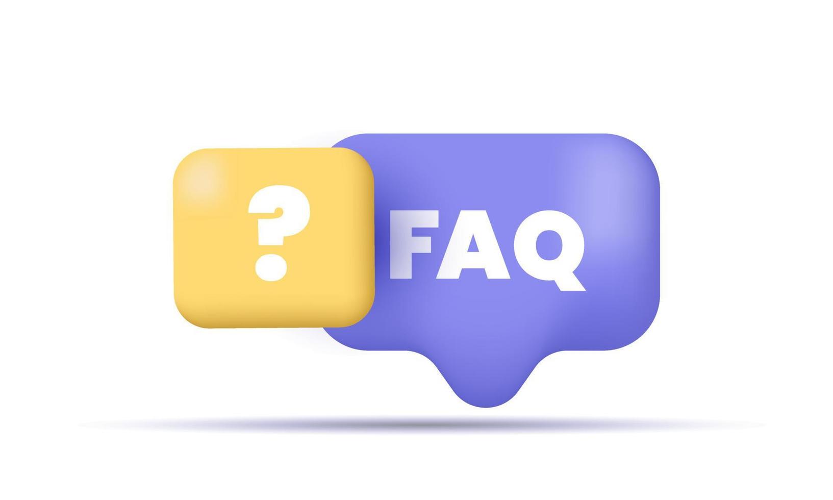 ilustración icono 3d preguntas frecuentes faq banner computadora vector