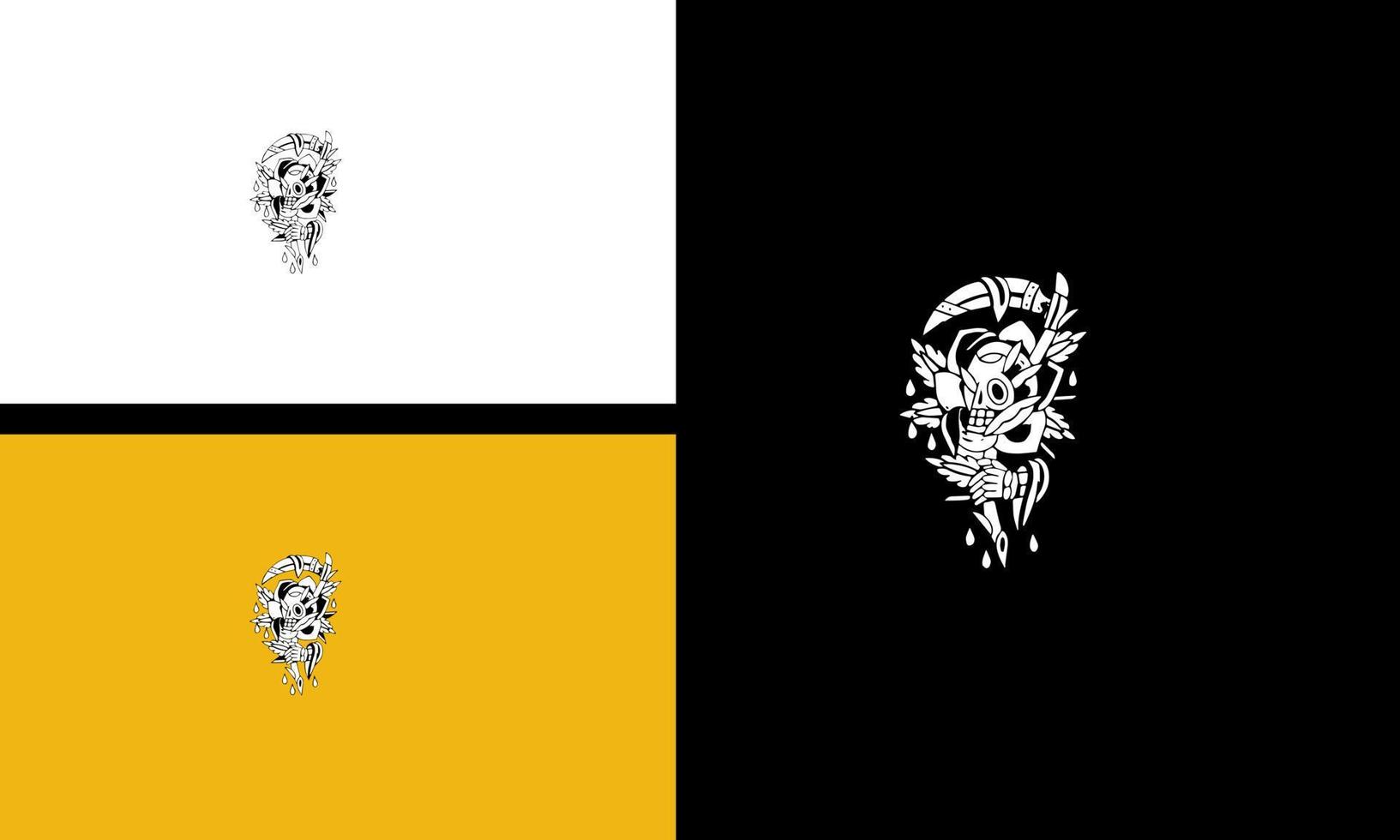 head skull and sword with flowers vector outline design