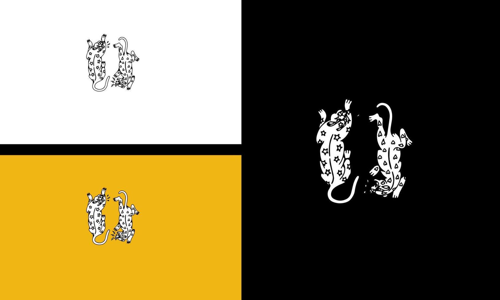 two tiger fight vector outline design